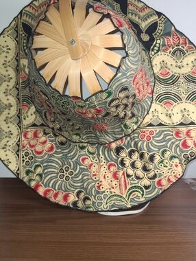 Folding Bamboo Sun Hat Fan Collapsible Fabric Beach Garden Hat